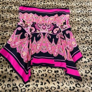 100% Silk Scarf Print Asymmetrical Hem Top